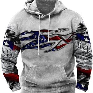 American Flag Graphic Grey Hooded Sweatshirt Size 3XL